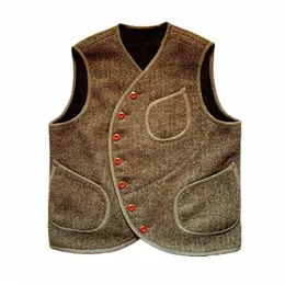 chaleco de traje de lana de espiga para homem, chaqueta sin mangas c cuello reddo, Steampunk, Vintage r2Fo#