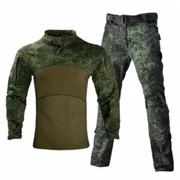 Militär taktiska uppsättningar män utomhus ru camo airsoft enhetlig paintball tshirts+multi-pocket stridslastbyxor armé passar kläder t87n#