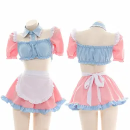 مثيرة الملابس الداخلية Cosplay Costumes Maid Outfit Cute Home Cat Ear Pink Blue Top Top Skirt Short Servant Uniform Women's Exotic Dr New 14W6#