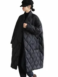 Zagraniczona luźna waty w krzakach kraciastka kołnierz podkładka kołnierzka Vintage Midi Długość Abrigos Winter Lightweight Casual Casaco M0LU#