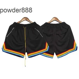 Rhude American American High Street Fabric Szipper Shipper Shorts Mens Rainbow Ripbon Draystring Sports Disual Pants