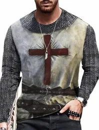 Herr LG Sleeve T-shirt Casual Ny 3D-tryck Jesus Cross Printed Tops Tees Fi Christmas Eve T Shirt Anniversary Clothing P3T8#