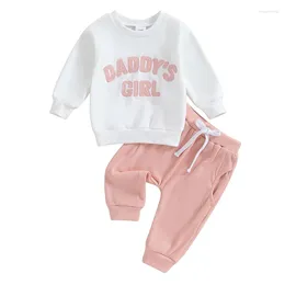 Set di abbigliamento Bambina 2 pezzi Completi Set Daddy S Fuzzy Lettera Ricamo Manica lunga Felpa Tasca Pantaloni Vita elastica