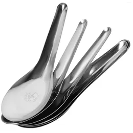 Spoons 10 Pcs Concentrate Flat Bottom Spoon Student Table Asian Soup Stainless Steel