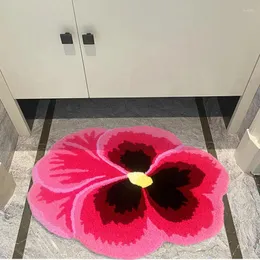Mattor Pink Pansy Flower Rugs For Living Room Bedroom Home Decor Plush Bedside Floor Mat Easy Clean Doormat Baby Game Pad Drop