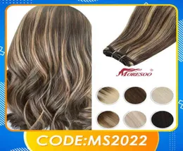 Hårförlängningar bitar moresoo-extensiones de cabello humano brasileo remy mechones tejido liso naturliga 100g por costura förlängningar remy 2102227131682