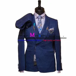 Navy Blue Groom Tuxedos Luxury Jacquard Wedding Dr Slim Fit Wedding Suits for Men Suital Men Suit 3 Ope Code Hommes O3UO#