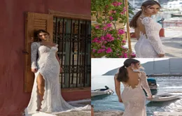 Lian Rokman 2018 Mermaid Wedding Dresses Side Split Lace Chakense One Long Sleeve Bridal Sweep Train Train Weddi7846839