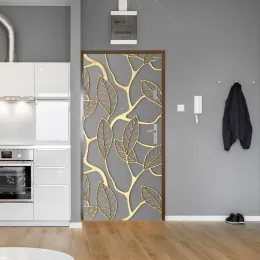 Adesivi Adesivo per porta in stile scandinavo creativo Adesivo per porta a foglia 3D Adesivo da parete per produzione Adesivo per porta all'ingrosso Decorazioni per la casa