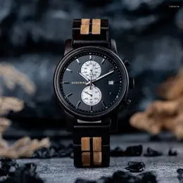 Armbandsur bobo fågel trä armbandsur herrkvarts klockor affärsgränser kronograf datum display titta gåva för män dropship custom