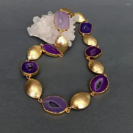 Pingentes KKGEM 22x27mm Natural Roxo Ágata Geode Fatia Banhado A Ouro Escovado Bead Chain Colar Designer Mulheres Elegantes Jóias