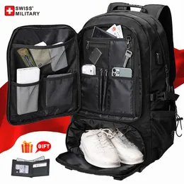 Swiss Military Travel Ryggsäck Stor kapacitet Vattentät USB utbyggbar 17.3 Laptop väska män utomhussport ryggsäckar mochila