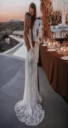 Богемные свадебные платья, кружевное элегантное свадебное платье с v-образным вырезом, пляжное свадебное платье в стиле бохо, с длинными рукавами и открытой спиной, платье novia6883003