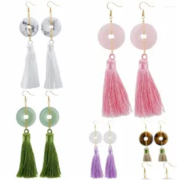 Dangle Chandelier أقراط Tumbebeelluwa Round Donut Amet Stone Tassel Hook Long for Women Drop Dropen