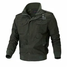 Mäns militärlastjackor Spring Autumn Casual Cott Multi-Pocket Stand Collar Loose Midlength Coats Male High Quality A21B#