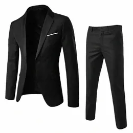 carreira homem terno jaqueta conjunto turn-down colarinho fino blazer trajes outono coreano sólido elegante carreira casamento masculino outfit n7qD #