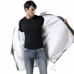 Militär-LG-Parka für Männer, weißer Kaninchenfell-gefütterter Mantel, trendige Mr-Jacke mit Racco-Pelzkragen