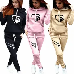 2023New Cat's Claw Stampa Set di abbigliamento sportivo da donna Pantaloni con cappuccio Set Abbigliamento sportivo da jogging da donna Abiti a due pezzi S2zy #