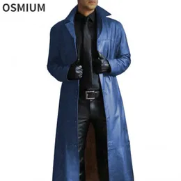 Pelle da uomo in ecopelle da uomo retrò vino rosso marrone blu capispalla con bottoni giacca a vento da uomo slim lunga giacca in PU oversize cappotto in ecopelle taglie forti S-5XL 240330