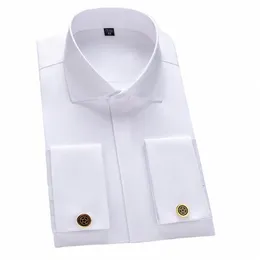 Windsor Collar French Muff Dr Shirt Fi Men's LG Sleeve Luxury Busin Formella skjortor Täckta Butt Cufflink Shirt 69cm#