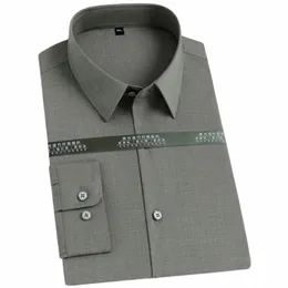 Camicia da uomo Busin Lg manica formale solida Dr senza tasca Camicie classiche elasticizzate in fibra di bambù standard-fit di facile manutenzione s57q #