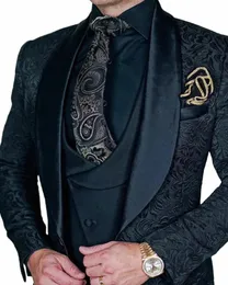 2023 Herren Hochzeitsanzug Italienisches Design Maßgeschneiderte schwarze Smoking-Jacke 3-teiliger Bräutigam-Terno-Anzug für Männer Kostüm Homme D7UZ #