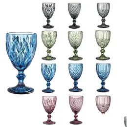 Weingläser Vintage Cocktailglasbecher Goldener Rand MTI Farbige Glasre Party Grün Blau Lila Rosa Kelche 10 Unzen FY5509 Drop Lieferung Dhhlk