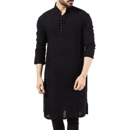 Nya 2023 män skjortor LG Sleeve Dr Islamic Chemise Elegant Kaftan Robe Pakistani Man Indian Clothes Muslim Aaudi D4ll#