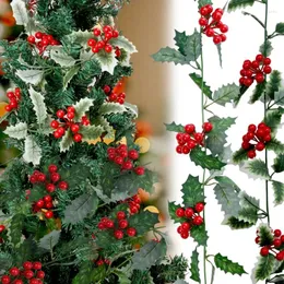 Flores decorativas 2m de natal guirlanda artificial Berry vermelha folhas Ivy Vine Rattan Diy Wreath Decoration