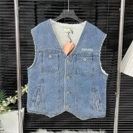 Kvinnors västar designer lambool denim väst outkläder för kvinnor design broderad jacka kort stil tankrockar u8qx