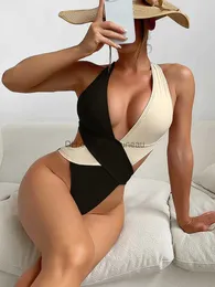 Costumi da bagno donna Push Up Monokini 2023 Costumi da bagno donna Perizoma sexy Costume intero Criss Cross Bikini Costume da bagno estivo Pieghe Costumi da bagno donna Solid T240328