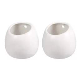 Ekiciler 2pcs Dekoratif Beyaz Seramik Saksılar Duvar Asılı Succulents Flowerpots Yaratıcı Arka Plan Duvar Dekorasyonu Ev Mobilya