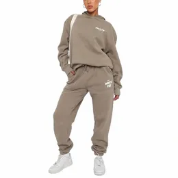 Carta Imprimir Sports Hoodies Define Lg Manga Moletons Com Cordão Lg Jogger Pant Two Piece Set Ternos Casuais Para As Mulheres U1lc #