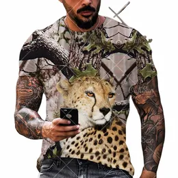 Лесной камуфляж с животными 3D-футболка с принтом Мужчины Гепард Тигр Ли Свободные негабаритные Persality Street Fi Гепард Тигр Лио x6cH #