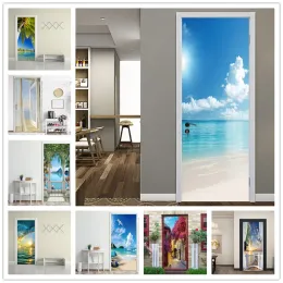 Adesivos 77*200cm cenário natural autoadesivo à prova d' água vinil porta adesivo auto vara papel de parede deslizante porta de vidro adesivos decoração diy