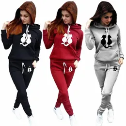 Winter Neue Nette Katze Liebe Frauen Hülsen-sportanzüge Zweiteilige Anzüge Mit Kapuze Sweatshirts LG Hosen Fi Sets 24Kp #