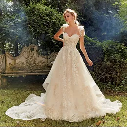 Querida pescoço vintage a linha vestido de casamento beading apliques luxo robe de mariee sexy vestidos de noiva gelinlik