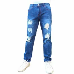 casual Brand Fi Men's Jeans Black Blue Motorcycle Man Denim Pants Hole Ruined Large Size Luxury Boy Lg Trousers Z345#