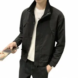 秋と冬の新しいカジュアルシンプルなレター刺繍ブラックスリムフィットジャケット男性韓国fiメンズスタンドカラーベージュジャケットp7qf＃