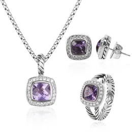 Schmucksets für Damen, Halskette und Ohrring, luxuriöser Amethyst-Zirkon-Ring-Set, kostenloser Versand