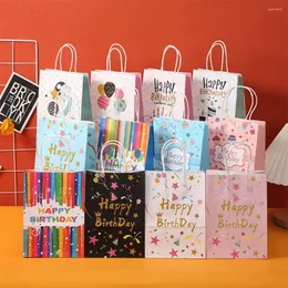 Envoltório de presente 6 pcs pequeno festa favor sacos saco com alças recicláveis ​​kraft papel compras suprimentos de aniversário doces deleite