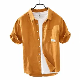 Lato i wiosna nowi mężczyźni lniane koszulka krótko-rękawowa świeża literatura i sztuka kwadratowa szyja lniana górna odzież robocza GD-3023 U5ZP#