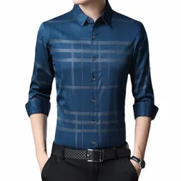 2022 Lässige Herren-Plaid-Hemden LG-Ärmel Slim Fit Marken-Männerhemden Streetwear Social Dres Herbsthemden Herren Fi T3fh #