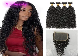 Włosy Water Hair Extensions 4 Bundes z koronkowym zamykaniem 5x5 5 szt. Część Brazylijska peruwiańska Indiian Raw Virgin Natural Color1839415