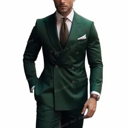 new Dark Green Busin Suit Men Tuxedos Groom Groomsman Formal Prom Wedding Party 2 Piece Set Jacket And Pants Q8TH#
