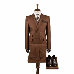 stevditg brązowe eleganckie męskie garnitury Blazer podwójnie piersi Regularna długość luksusowa 2 -częściowe spodnie z kurtką Slim Fit Blazer Z0EX#
