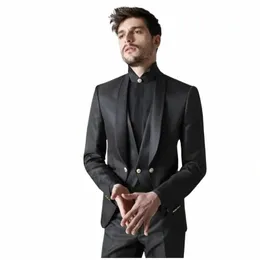 Ternos masculinos de luxo Blazer Terno Ropa Hombre Único Breasted Xale Lapela Formal 3 Peça Jaqueta Calças Colete Slim Fit Festa de Noite G4E5 #