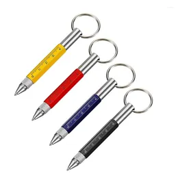 6-in-1-Multitool-Tech-Stift, Schlüsselanhänger, Schraubendreher mit Lineal, zwei Kopf-Kugelschreiberminen aus Metall