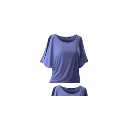 T-shirt da donna Estate Donna Top Y O-Collo con maniche a pipistrello Dolman in 10 colori T-shirt in cotone femminile S-5XL Taglia Lady Wear Drop Deliver Dhtu5