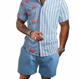 Camicia da uomo Imposta 3D Stampa Vintage Strisce Manica corta Camicia casual Pantaloncini da spiaggia Estate Streetwear Vacati Abiti hawaiani I1g7 #